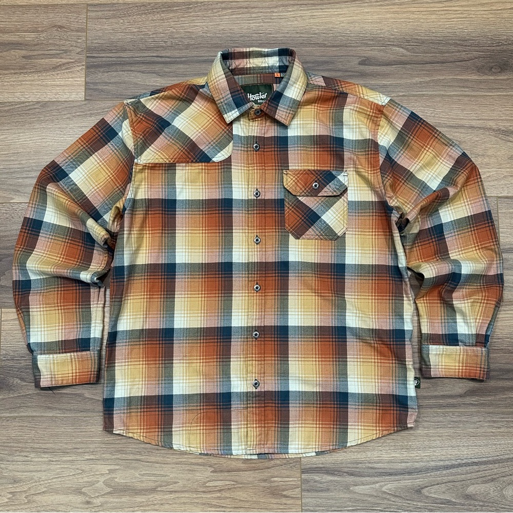 Howler Bros Harkin’s Flannel in Orange/Blue Size Large
